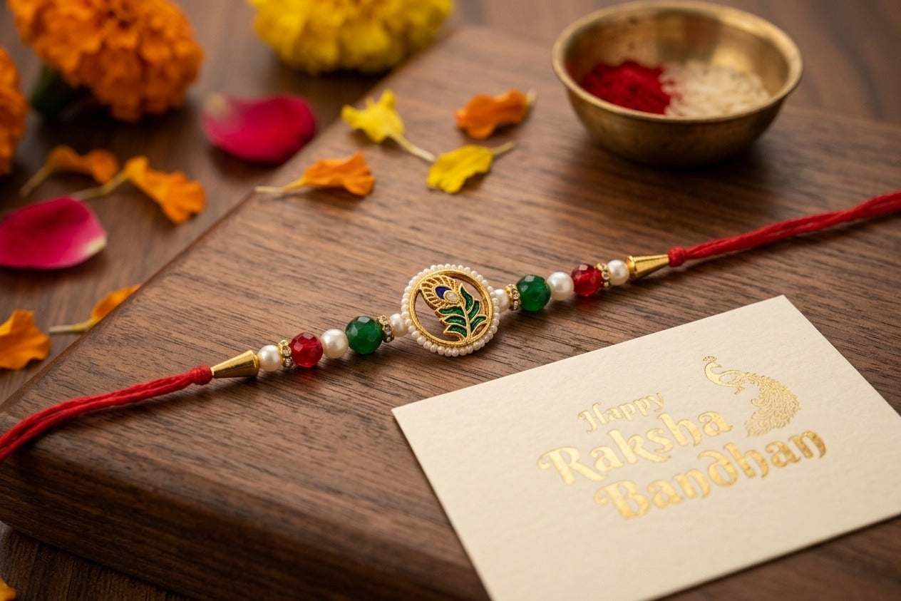 PEACOCK FEATHER DESIGN RAKHI